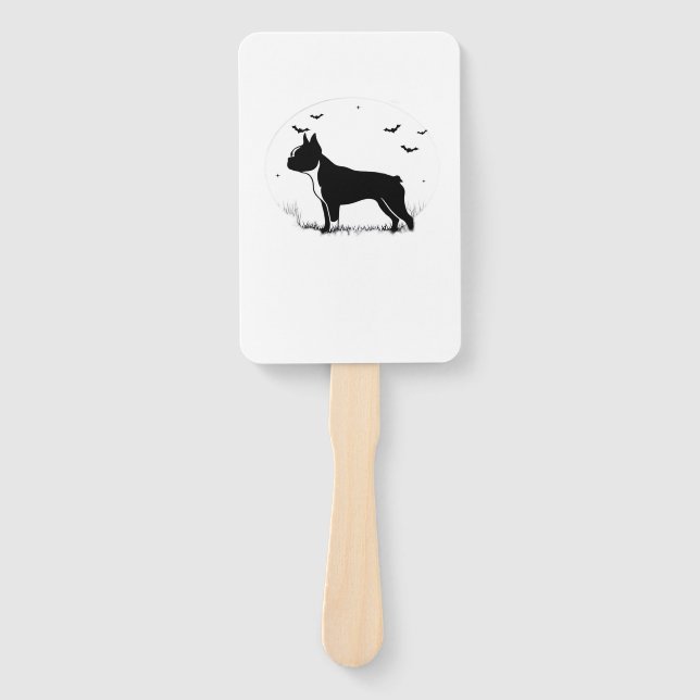 Boston Terrier Dog � Halloween Moon Silhouette Ove Hand Fan (Front)