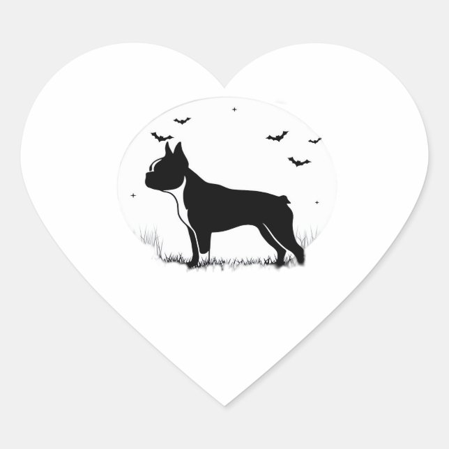 Boston Terrier Dog – Halloween Moon Silhouette Ove Heart Sticker (Front)