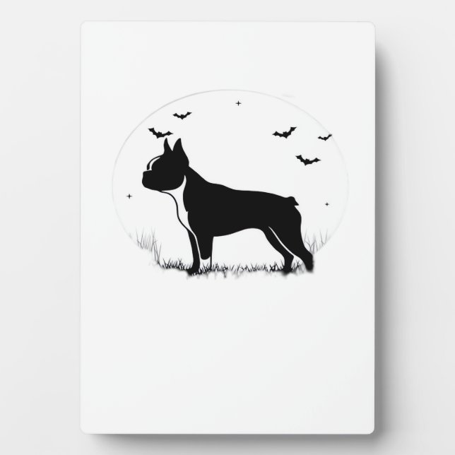 Boston Terrier Dog � Halloween Moon Silhouette Ove Plaque (Front)