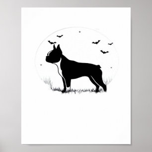 Boston Terrier Dog – Halloween Moon Silhouette Ove Poster