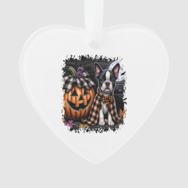 Boston Terrier Dog Halloween Ornament (Front)