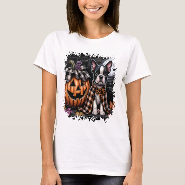 Boston Terrier Dog Halloween T-Shirt (Front)
