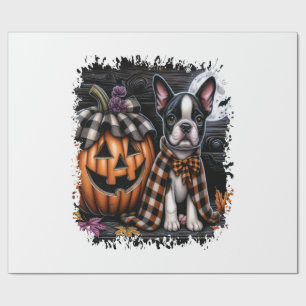Boston Terrier Dog Halloween Wrapping Paper