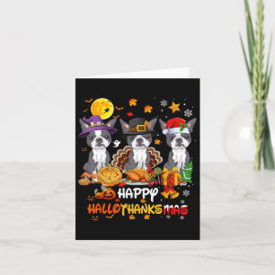 Boston Terrier Dog Happy Halloween Thanksgiving Ch Card