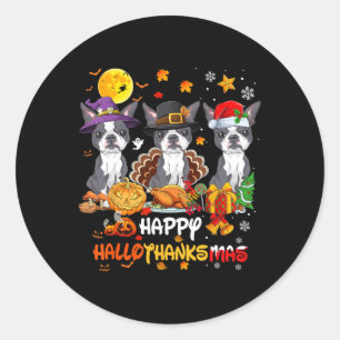 Boston Terrier Dog Happy Halloween Thanksgiving Ch Classic Round Sticker