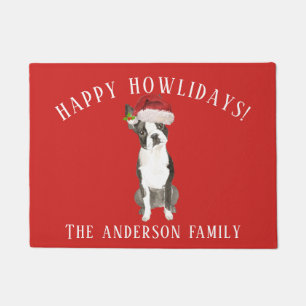 Boston Terrier Dog Happy Howlidays Christmas Doormat