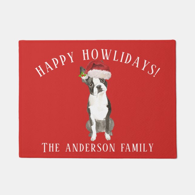 Boston Terrier Dog Happy Howlidays Christmas Doormat (Front)
