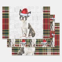 Boston Terrier Dog Holiday Plaid Christmas