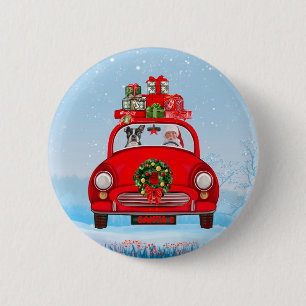 Boston Terrier Dog In Car With Santa Claus  6 Cm Round Badge