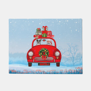 Boston Terrier Dog In Car With Santa Claus   Doormat