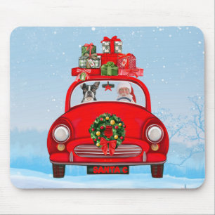 Boston Terrier Dog In Car With Santa Claus  Mouse Mat