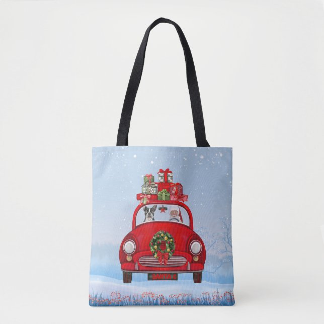 Boston Terrier Dog In Car With Santa Claus  Tote Bag (Front)