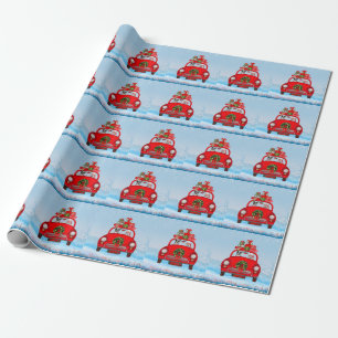 Boston Terrier Dog In Car With Santa Claus Wrapping Paper