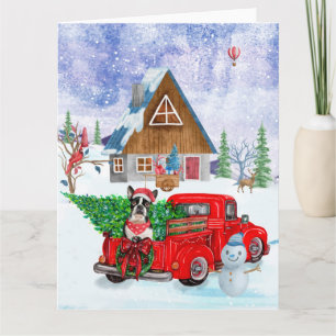 Boston Terrier dog In Christmas Delivery Truck Card