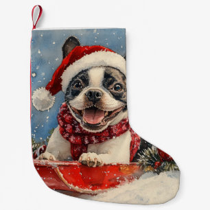 Boston Terrier Dog in Sledge Let it Snow Christmas Small Christmas Stocking