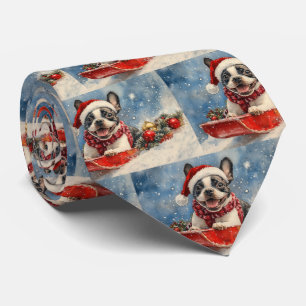 Boston Terrier Dog in Sledge Let it Snow Christmas Tie