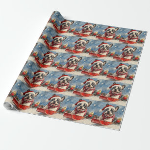 Boston Terrier Dog in Sledge Let it Snow Christmas Wrapping Paper