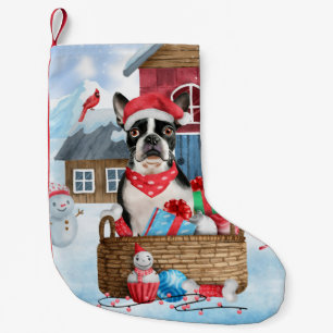 Boston Terrier Dog In snow Christmas Dog House Small Christmas Stocking