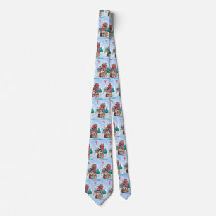 Boston Terrier Dog In snow Christmas Dog House Tie