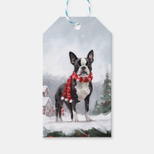 Boston Terrier Dog in Snow Christmas  Gift Tags