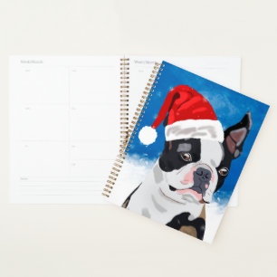 Boston Terrier Dog in Snow Christmas Happy Holiday Planner