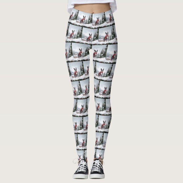 Boston Terrier Dog in Snow Christmas  Leggings (Front)
