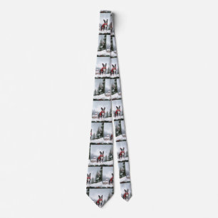 Boston Terrier Dog in Snow Christmas Tie