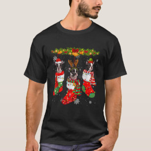 Boston Terrier Dog In Socks Christmas Lights Sweat T-Shirt