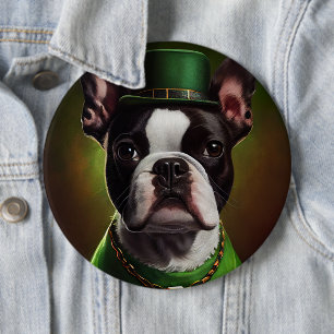 Boston Terrier dog in St. Patrick's Day Dress 6 Cm Round Badge
