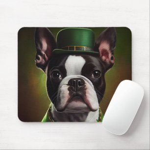 Boston Terrier dog in St. Patrick's Day Dress Mouse Mat