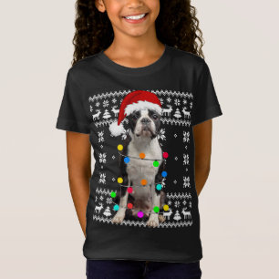 Boston Terrier Dog Lights Ugly Puppy Santa Hat Chr T-Shirt