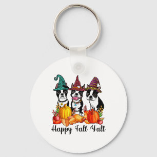 Boston Terrier Dog Lover Fall Ya'll Halloween Cost Key Ring