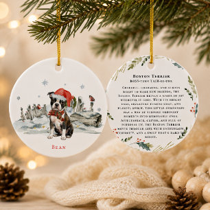 Boston Terrier Dog Monogram Ceramic Tree Decoration
