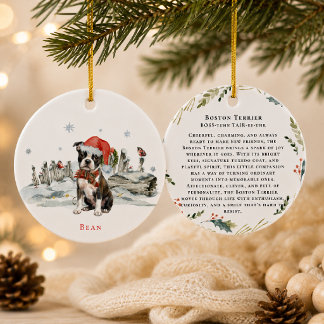 Boston Terrier Dog Monogram Ceramic Tree Decoration