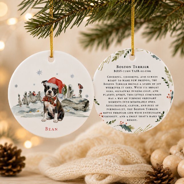 Boston Terrier Dog Monogram Ceramic Tree Decoration (Creator Uploaded)