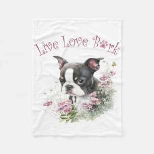 Boston Terrier Dog Mum Floral Fleece Blanket