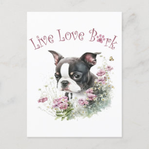 Boston Terrier Dog Mum Floral Postcard