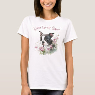 Boston Terrier Dog Mum Floral T-Shirt