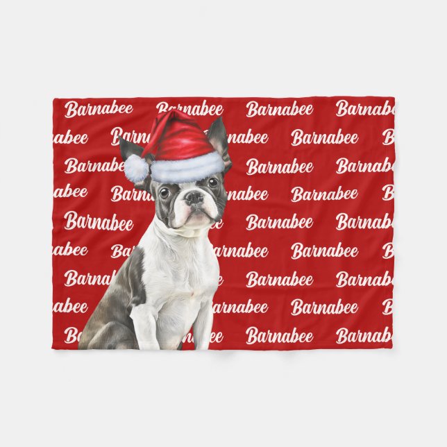 Boston Terrier Dog Name Christmas Holiday Fleece Blanket (Front (Horizontal))