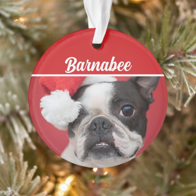 Boston Terrier Dog Name Photo Holiday Christmas Ornament (Tree)