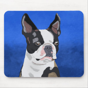 Boston Terrier Dog Oil Painting Art Portrait Mouse Mat
