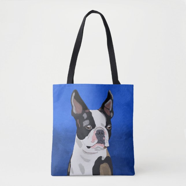 Boston Terrier Dog Oil Painting Art Portrait Tote Bag (Front)