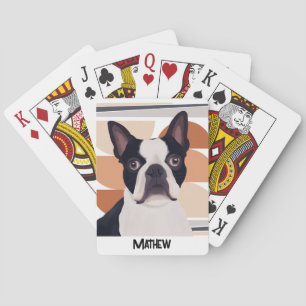 Boston Terrier Dog – Orange Geometric Playing Cards