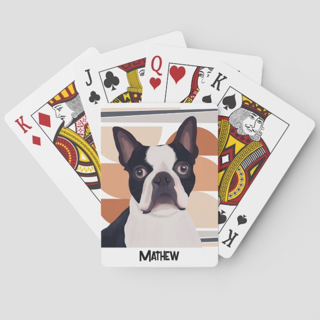 Boston Terrier Dog – Orange Geometric Playing Cards (Back)