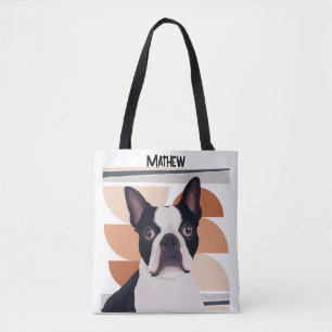 Boston Terrier Dog – Orange Geometric Tote Bag