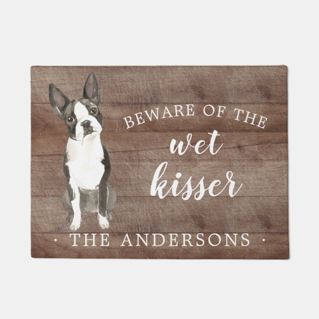 Boston Terrier Dog Personalised Door Mat (Front)