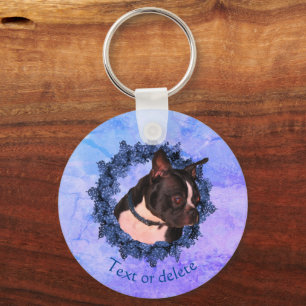 Boston Terrier Dog Personalised Key Ring