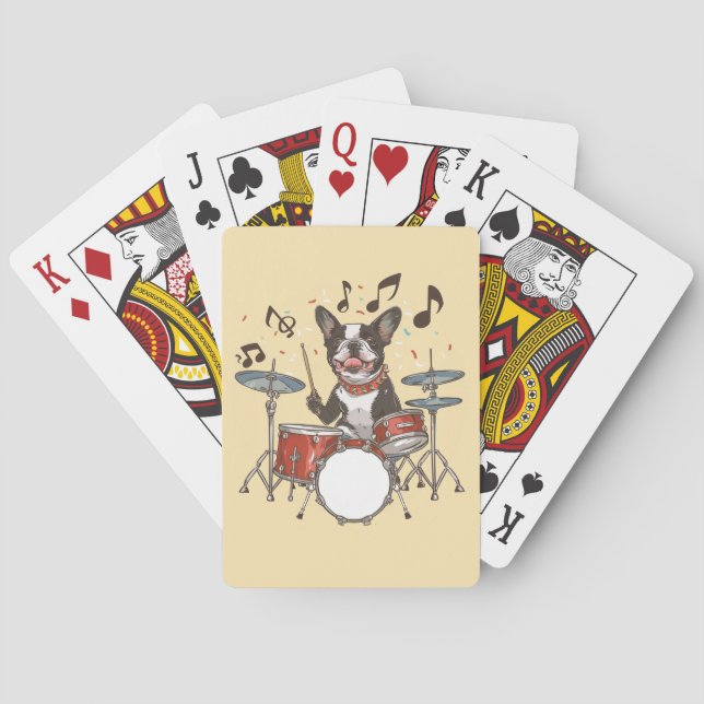 Boston Terrier Dog Playing Drums Cards (Back)