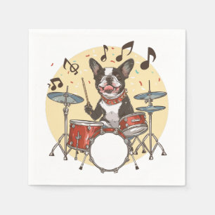 Boston Terrier Dog Playing Drums Napkin
