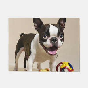 Boston Terrier Dog Playing with Toys Doormat